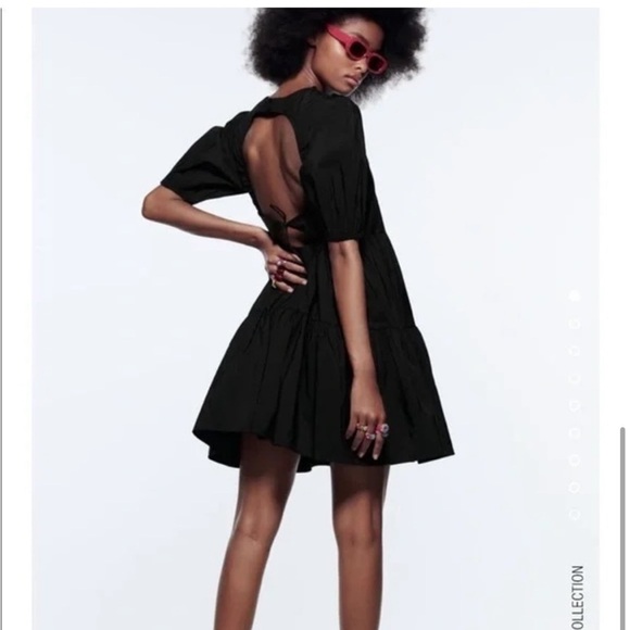 Zara tiered poplin black open back dress - Picture 2 of 6